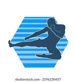 Silhouette of a male doing martial art kick pose. Silhouette of a martial art male doing kicking pose.