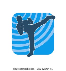 Silhouette of a male doing martial art kick pose. Silhouette of a martial art male doing kicking pose.