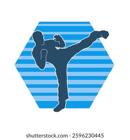 Silhouette of a male doing martial art kick pose. Silhouette of a martial art male doing kicking pose.