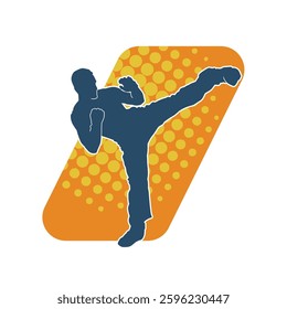 Silhouette of a male doing martial art kick pose. Silhouette of a martial art male doing kicking pose.