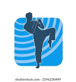 Silhouette of a male doing martial art kick pose. Silhouette of a martial art male doing kicking pose.