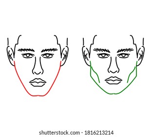 Silhouette of a male face on a white background. Correction of the face shape. Vector illustration.