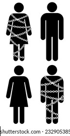 Silhouette Male and Female Signs Isolated with Chains on White Background.