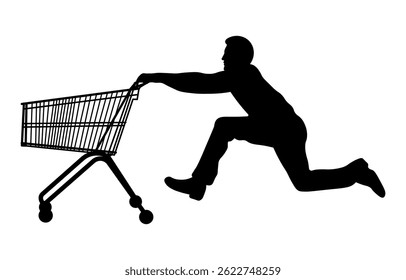 Silhouette of a Male Figure Pushing a Trolley