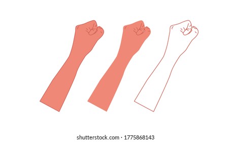 Silhouette male fist growth on a white background with white lines defining the fingers and thumb. A symbol of freedom, struggle, revolution, unity, strength and struggle. Simple, basic illustration.