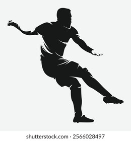 Silhouette of male football player, soccer athlete kicking the ball. Vector logo illustration.