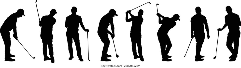 Silhouette male golf golfer golfing action poses in the ground vector sport eps