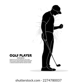 Silhouette of a male golf player isolated on a white background