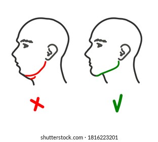 Silhouette of a male head on a white background. Correction of the shape of the face and chin. Vector illustration.