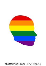 A silhouette of a male head with rainbow color on white background