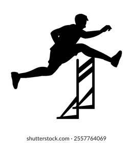 Silhouette of Male Hurdler Leaping Over a Hurdle Icon for Track and Field Sports