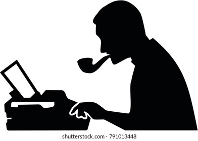 Silhouette of a male journalist with typewriter