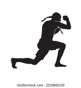 silhouette of a male martial art fighter. Muay Thai athlete on white