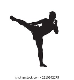 silhouette of a male martial art fighter. Muay Thai athlete on white