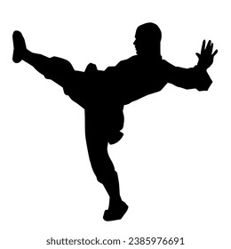 Silhouette of a male model doing martial art kick pose. Silhouette of a martial art kicking pose.