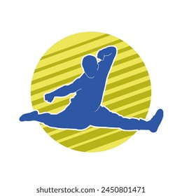 Silhouette of a male model doing martial art kick pose. Silhouette of a martial art kicking pose.