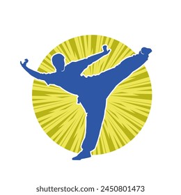 Silhouette of a male model doing martial art kick pose. Silhouette of a martial art kicking pose.