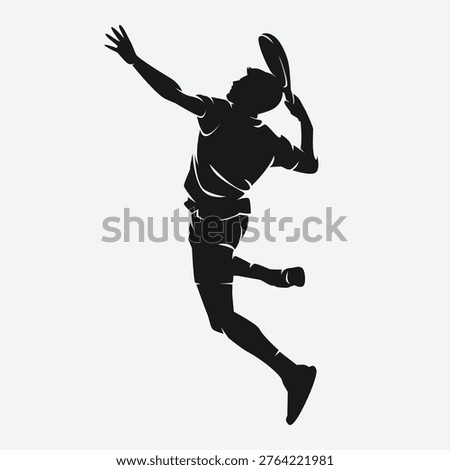 Silhouette of male padel player doing padel jump smash. Vector logo illustration.