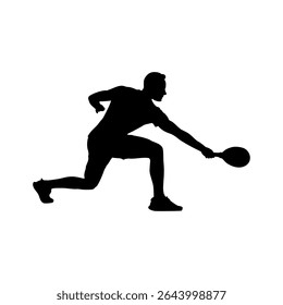 Silhouette of Male Pickleball Player Lunging to Hit the Ball, Athletic Man Reaching Forward in Pickleball Game Silhouette