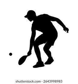 Silhouette of Male Pickleball Player in Ready Stance, Focused Pickleball Athlete Reaching for the Ball
