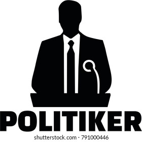 Silhouette of a male politicial with lectern and german job title