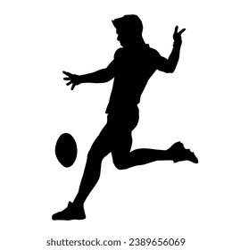 Silhouette of a male rugby player in action pose. Silhouette of a man playing rugby ball sport