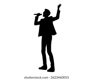 Silhueta do cantor masculino cantando, ícone isolado no fundo branco.