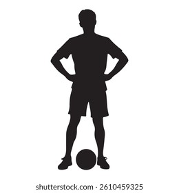 Silhouette of a Male Soccer Player with Foot on Ball – Vector Sports Illustration