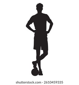 Silhouette of a Male Soccer Player with Foot on Ball – Vector Sports Illustration