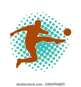 Silhouette of a male soccer player kicking a ball. Silhouette of a football player in action pose.