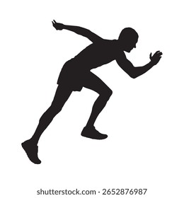 Silhouette of a Male Sprinter Starting Run – Athletic Runner Vector on White Background