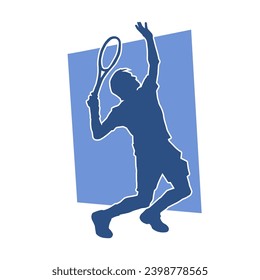 Silhouette of a male tennis player in action pose. Silhouette of a man playing tennis sport with racket.