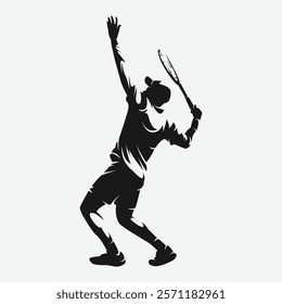 Silhouette of male tennis player. Vector logo illustration.