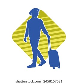 Silhouette of a male traveller with wheeled luggage case