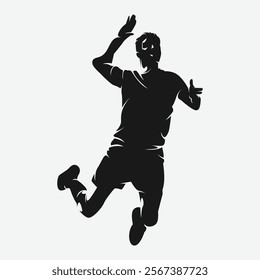 Silhouette of male volleyball player. Athlete doing spike. Vector logo illustration.