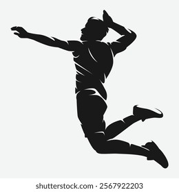 Silhouette of male volleyball player. Athlete doing spike. Vector logo illustration.