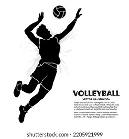 Silhouette of male volleyball player giving ball attack. Vector illustration