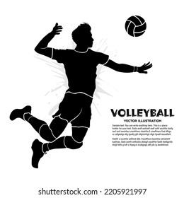 Silhouette of male volleyball player jumping isolated on white background. Vector illustration