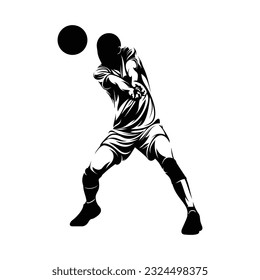 Ilustración vectorial del jugador masculino de voleibol de silueta sobre fondo blanco.