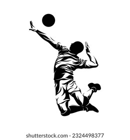 Silhouette male volleyball player vector illustration on white background.