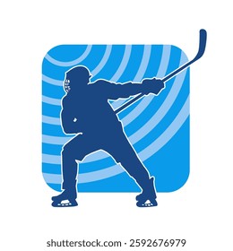 Silhouette of male winter hockey athlete in action. Silhouette of a man playing ice hockey sport.