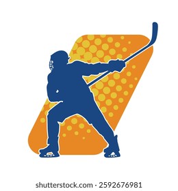 Silhouette of male winter hockey athlete in action. Silhouette of a man playing ice hockey sport.