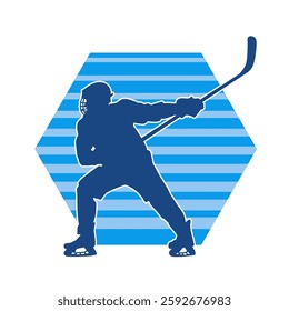 Silhouette of male winter hockey athlete in action. Silhouette of a man playing ice hockey sport.