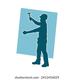 Silhouette of a male worker doing painting work. Silhouette of an interior painter worker.