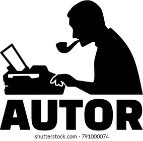 Silhouette of a male writer with typewriter and german job title author