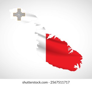 Silhouette of Malta map filled with the Maltese flag design, symbolizing national pride, cultural heritage, and geographic identity.  
