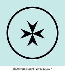 Silhouette of Maltese cross inside circle Vector Illustration