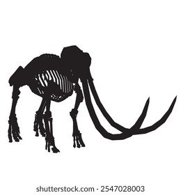 Silhouette of a mammoth skeleton vector. Stone age element. Skeleton of mammoth. Paleontology and archeology. Bones of large wild animal. Flat vector illustration isolated on white background