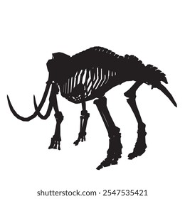 Silhouette of a mammoth skeleton vector. Stone age element. Skeleton of mammoth. Paleontology and archeology. Bones of large wild animal. Flat vector illustration isolated on white background