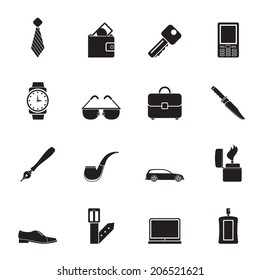 Silhouette man accessories icons and objects- vector illustration